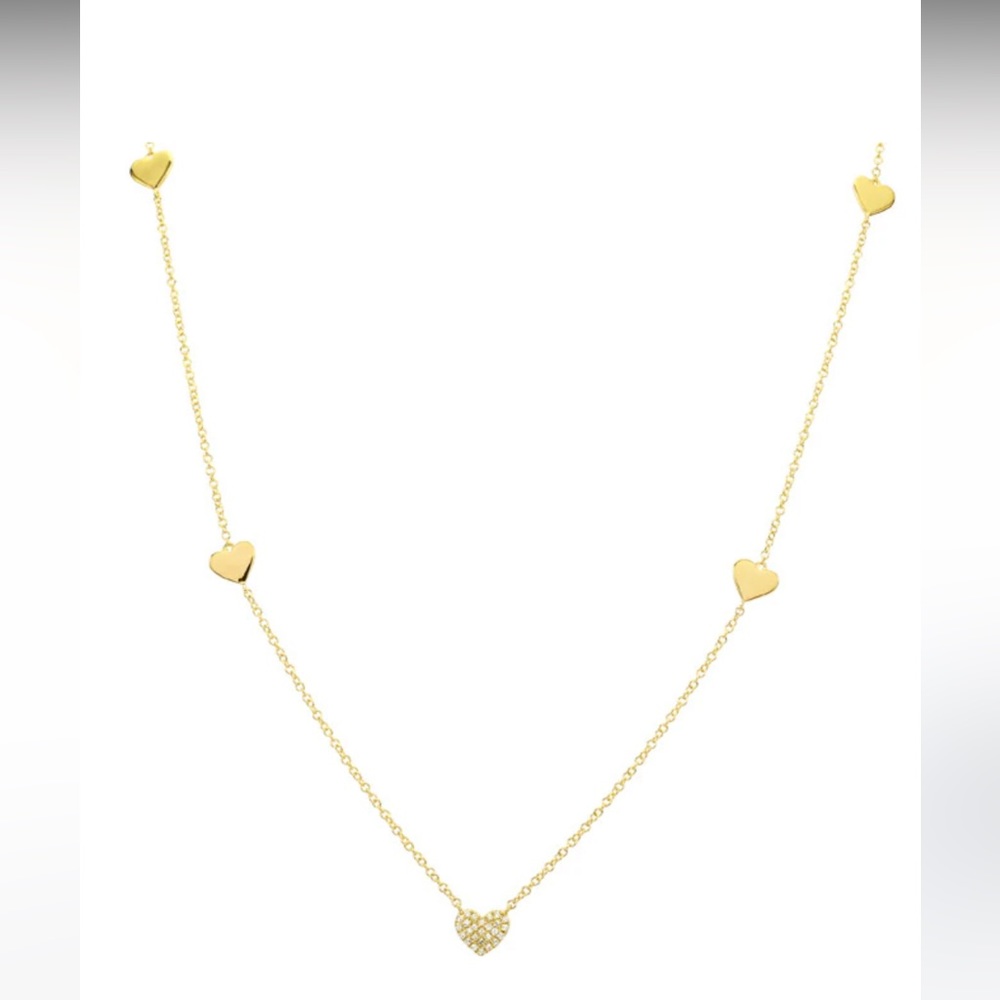 14k Diamond Pave Heart Station Necklace